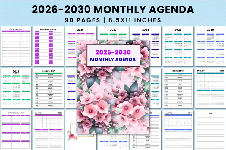 5 Year Monthly Agenda 2026 - 2030 Canva templates