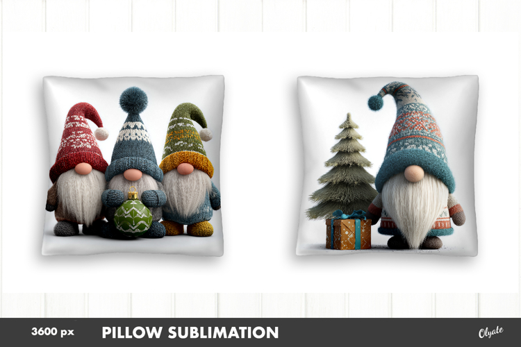 Christmas Crochet Gnome PNG. Pillow Christmas Design