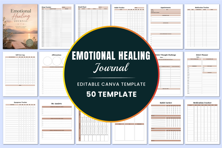 Emotional Healing Journal Canva templates