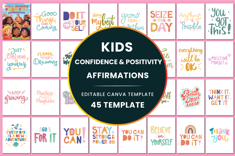 Kids Confidence & Positivity Affirmations Canva templates