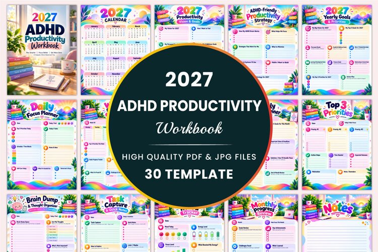 2027 ADHD Productivity Workbook Kdp interiors example image 1