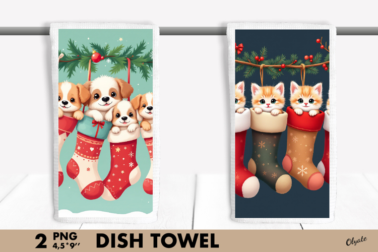 Cute Animal Christmas PNG. Christmas Dish Towel Sublimation