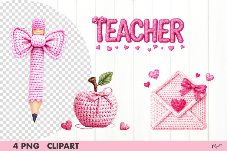 Teacher Valentine Clipart. Pink Crochet Teacher Clipart PNG