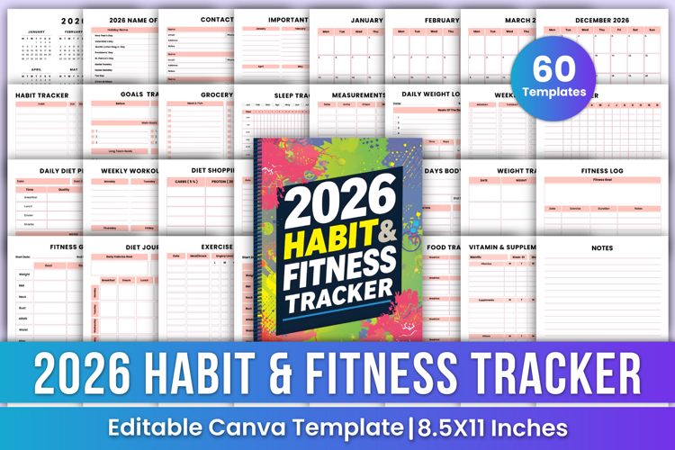 2026 Habit & Fitness Tracker Canva Templates