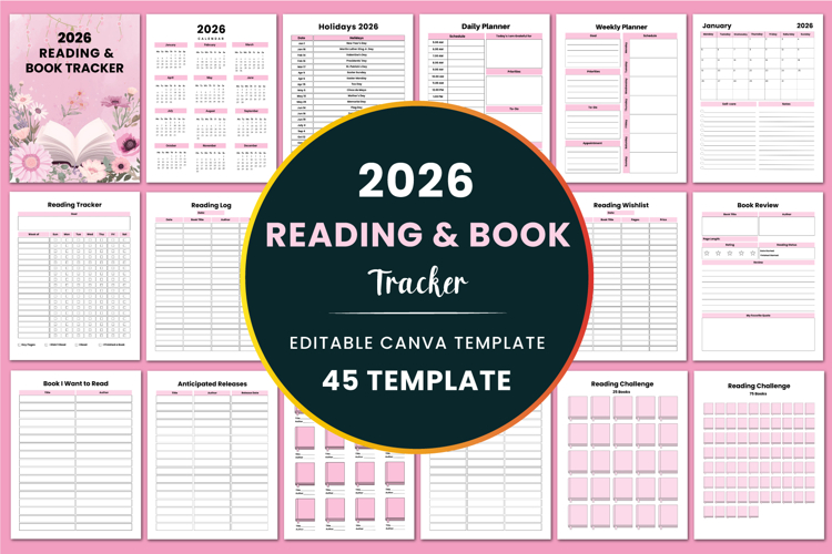 2026 Reading & Book Tracker Canva templates