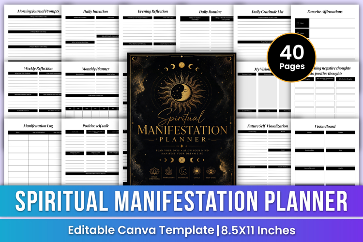 Spiritual Manifestation Planner | Goals Canva Kdp