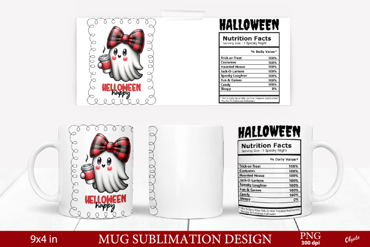 Mug Ghost Sublimation PNG. Halloween Mug Wrap