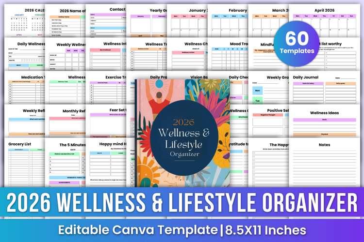 2026 Wellness & Lifestyle Organizer Canva Templates