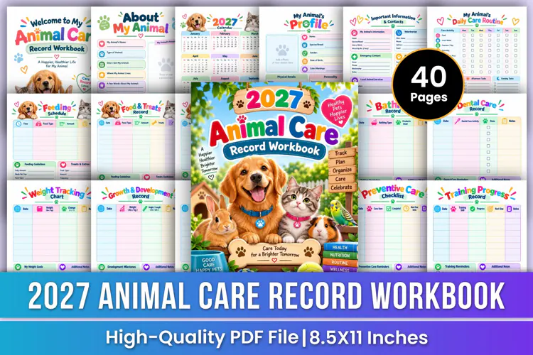 2027 Animal Care Record Workbook | Pet Care, Health Tracking