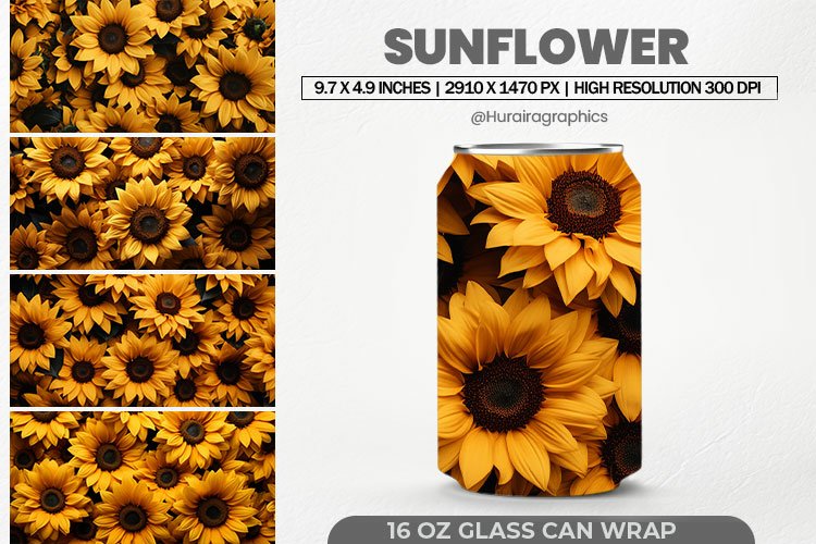 Sunflower Glass Can Wrap,16 Oz Tumbler Sublimation