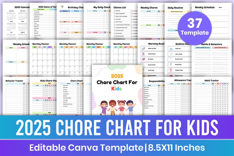 2025 Chore Chart For Kids Canva Template