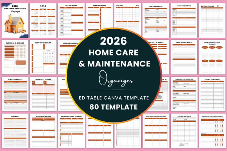 2026 Home Care & Maintenance Organizer Canva templates example image 1