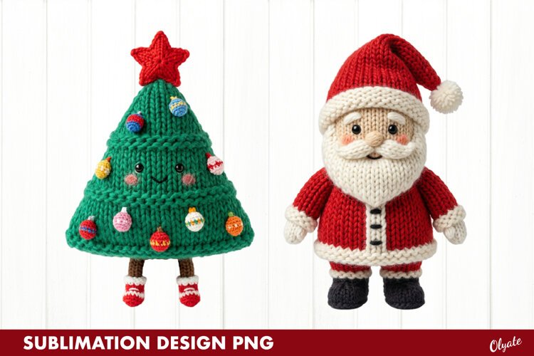 Crochet Santa, Christmas Tree, Sublimation PNG example image 1
