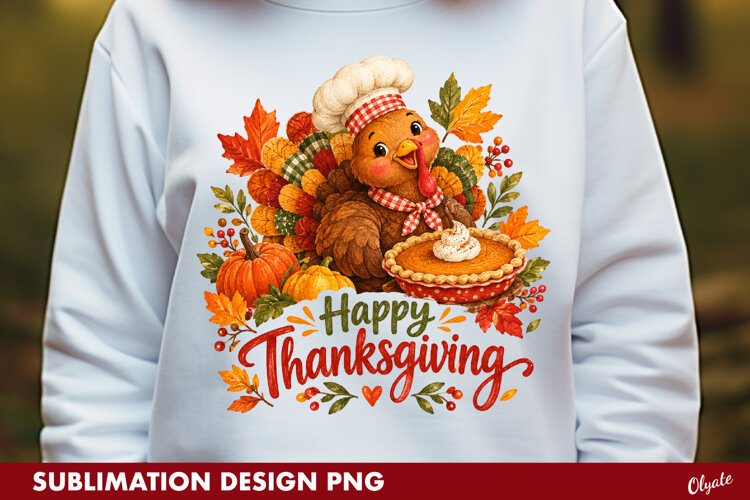 Happy Thanksgiving Sublimation. Cute Turkey PNG example image 1