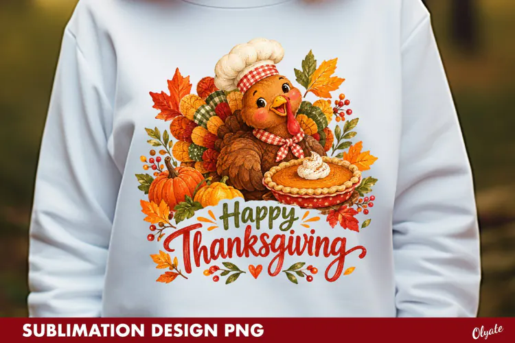 Happy Thanksgiving Sublimation. Cute Turkey PNG
