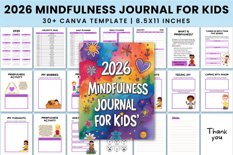 2026 Mindfulness Journal for Kids Canva templates