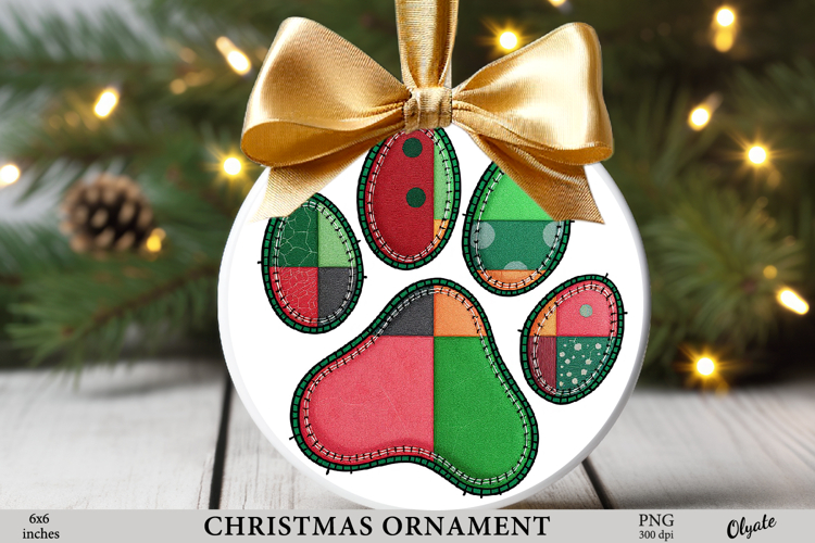 Dog Christmas Ornament PNG, Paw Sublimation PNG