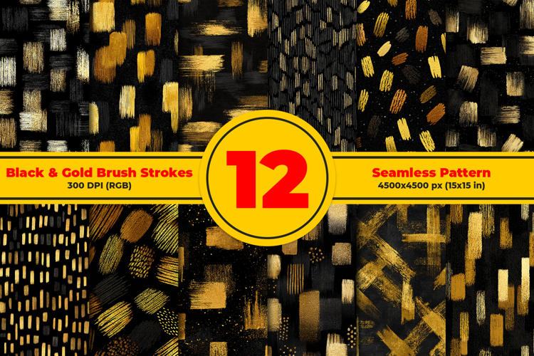 Black and Gold Brush Strokes Seamless Pattern