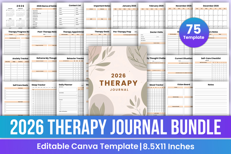 2026 Therapy Journal Bundle Canva Template