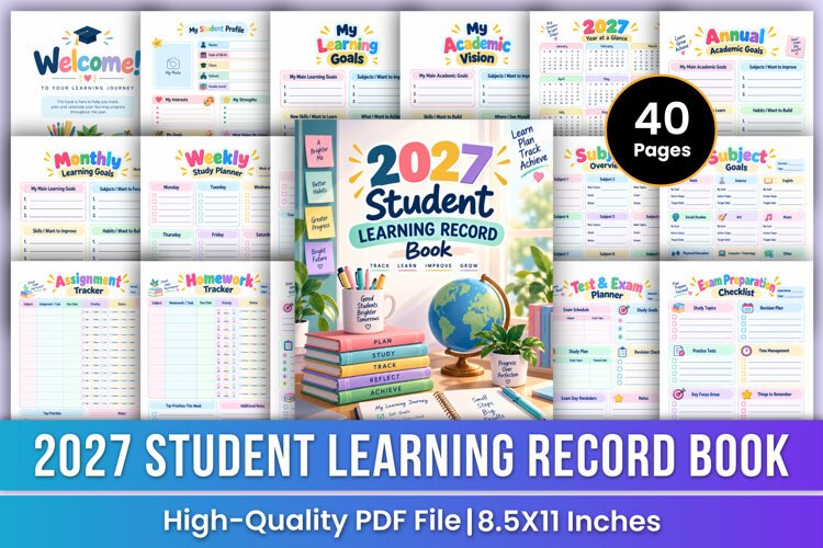 2027 Student Learning Record Book | Academic Goals, Study example image 1
