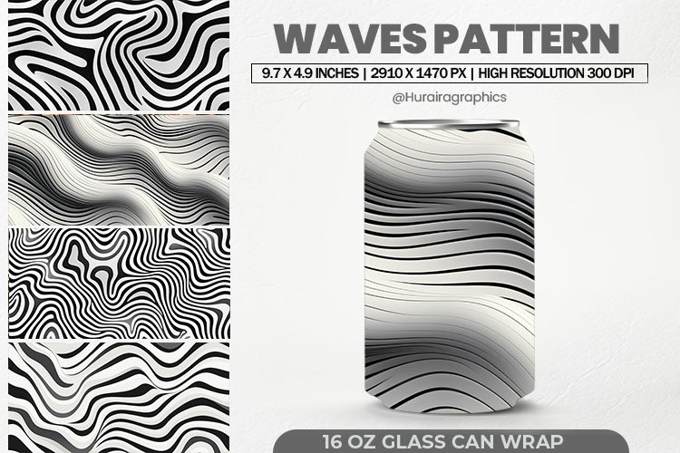 Waves Pattern Glass Can Wrap,16 Oz Tumbler Sublimation