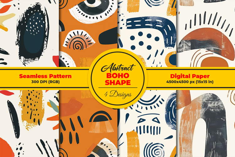Abstract Boho Shape Seamless Pattern and Digital Paper Desig