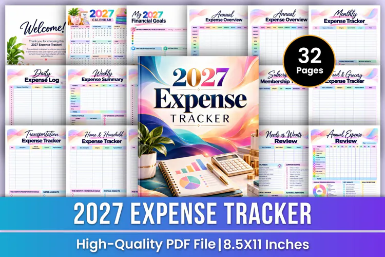 2027 Expense Tracker | Budget Planning, Spending & Financial