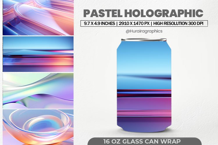 Pastel Holographic Glass Can Wrap,16 Oz Tumbler Sublimation