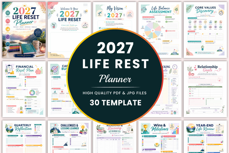 2027 Life Reset Planner Kdp templates example image 1