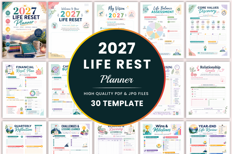 2027 Life Reset Planner Kdp templates