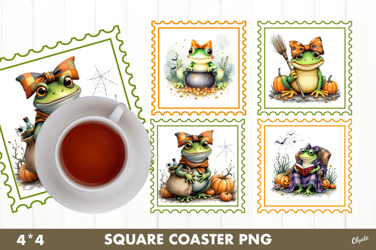 Frog Coquette Halloween Postage Stamp Sublimation Coaster