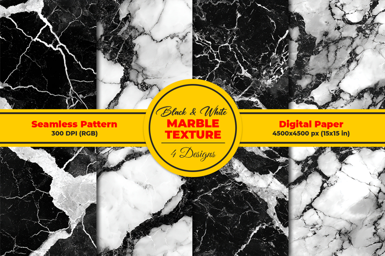 Black & White Marble Texture Seamless Pattern