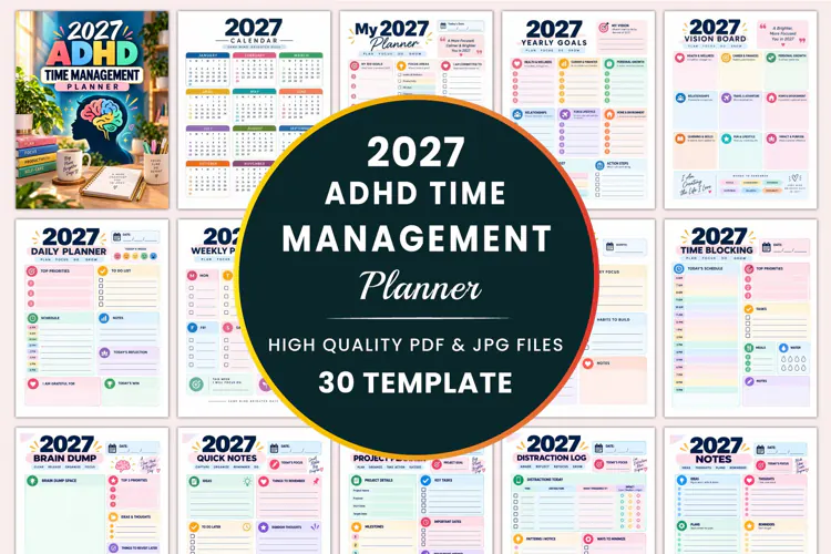 2027 ADHD Time Management Planner Kdp interiors