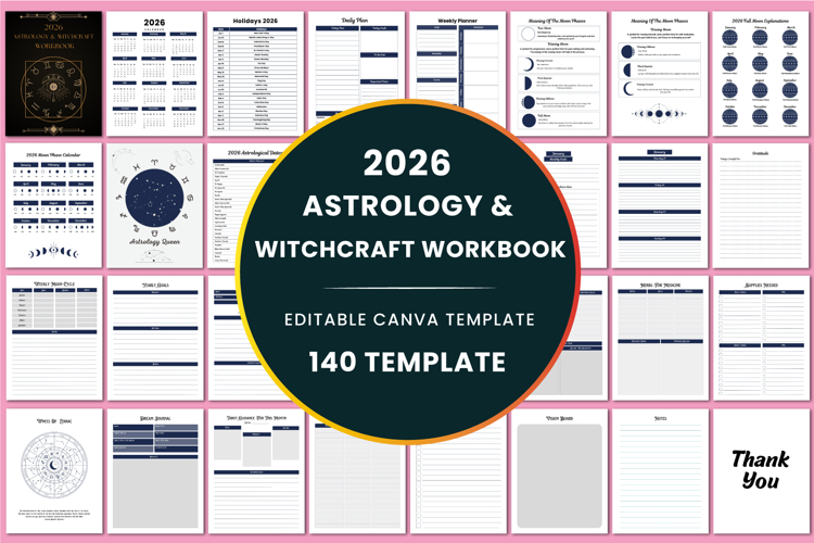 2026 Astrology & Witchcraft Workbook Canva templates example image 1