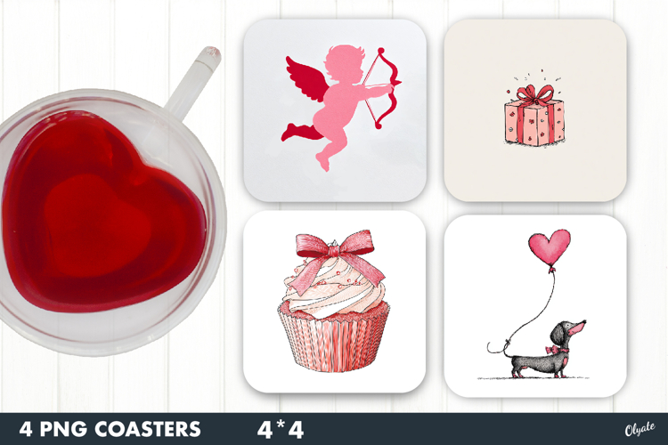 Valentine Coaster Sublimation, Love Square Coaster PNG