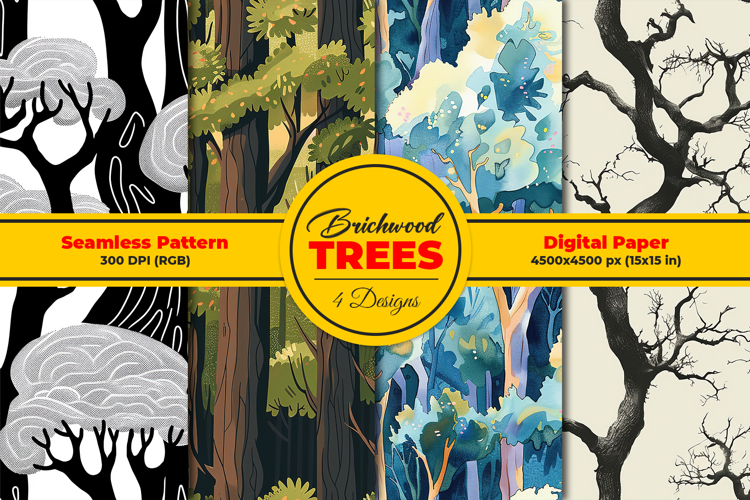 Brichwood Trees Seamless Pattern and Digital Paper Design
