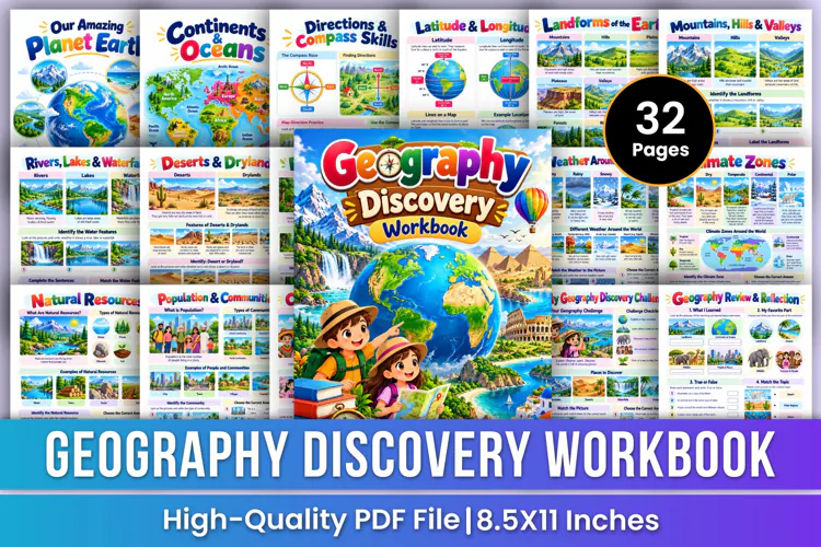 Geography Discovery Workbook | Maps, Continents, Landforms