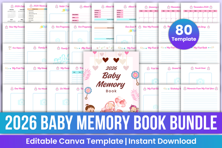 2026 Baby Memory Book Bundle Canva Template