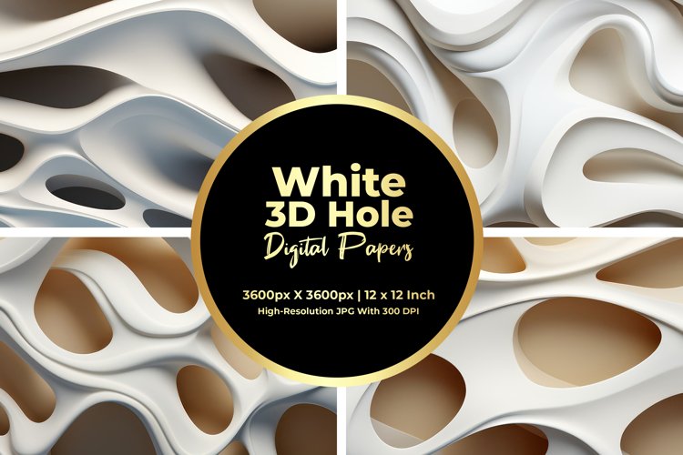 White 3D Hole Digital Paper example image 1