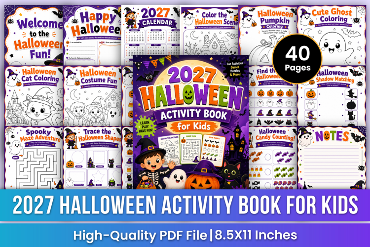 2027 Halloween Activity Book for Kids | Halloween Coloring
