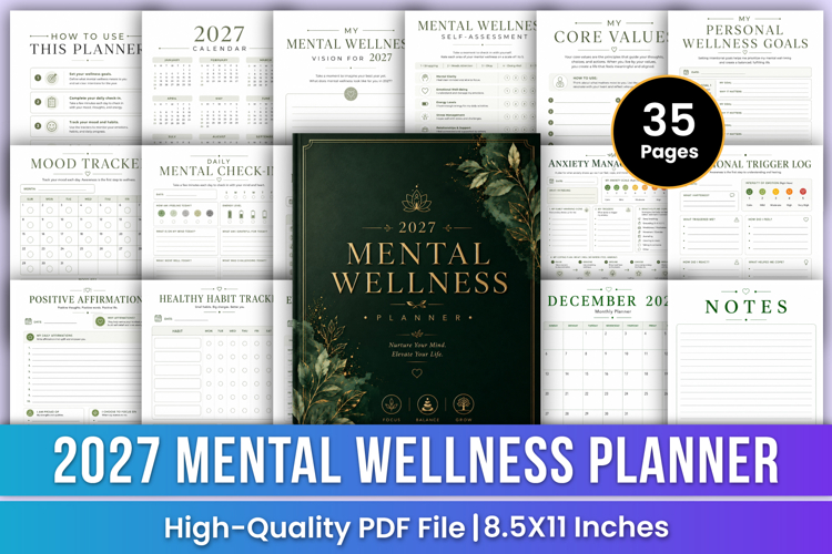 2027 Mental Wellness Workbook | Printable PDF Planner