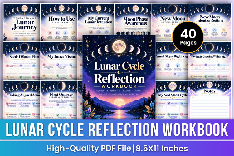 Lunar Cycle Reflection Workbook | Moon Phases, Intentions example image 1