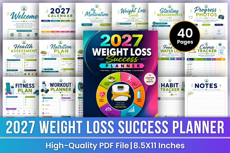 2027 Weight Loss Success Planner | Health & Fitness Workbook