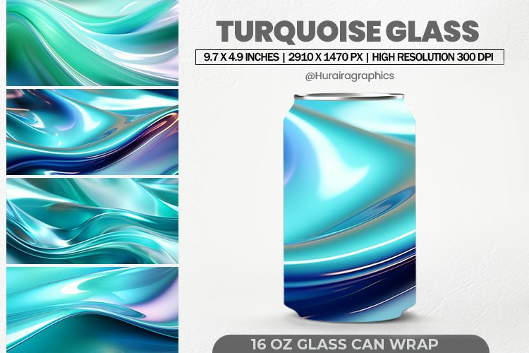 Turquoise Glass Can Wrap,16 Oz Tumbler Sublimation