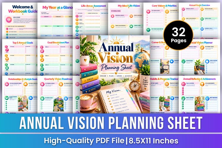 Annual Vision Planning Sheet | Annual Goals, Life Vision example image 1