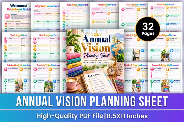 Annual Vision Planning Sheet | Annual Goals, Life Vision