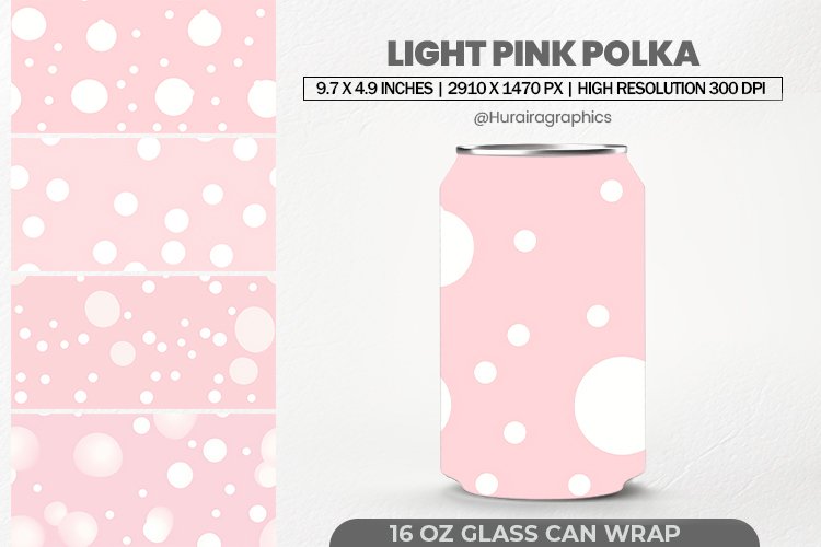 Light Pink Polka Glass Can Wrap,16 Oz Tumbler Sublimation