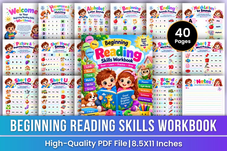 Beginning Reading Skills Workbook | Phonics, CVC Words example image 1