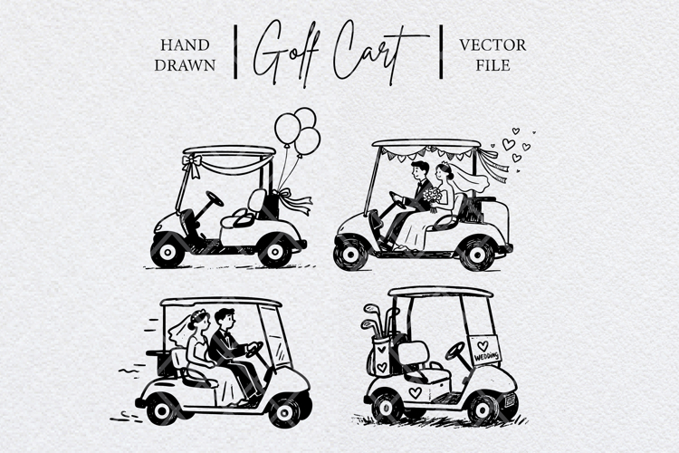 Wedding Golf Cart Illustration Set