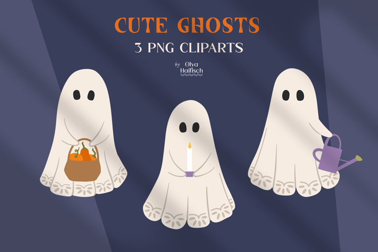 Cute Ghosts Clipart. Spooky Halloween PNG